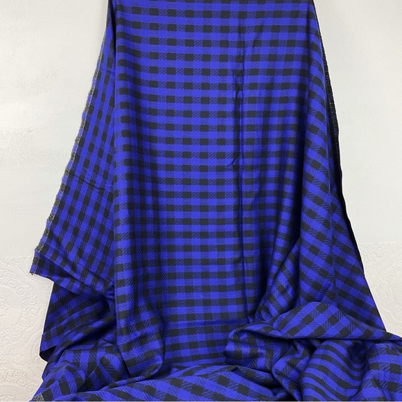Vintage 70s blue-purple & black checkered double sided fabric 72” x 60” - Picture 2 of 7